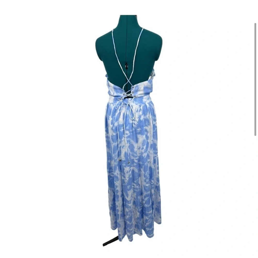 Alexia Admor Kira Ruffled Halter Maxi Dress NWT Blue White Size 6